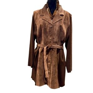 Vintage Dialogue Brown Suede Leather and Knit Sweater Jacket XL 1X Y2K